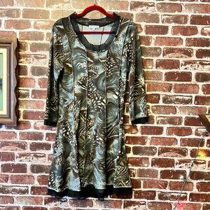 Marie Claire Grey & Brown Patterned Mini Dress - Size Medium